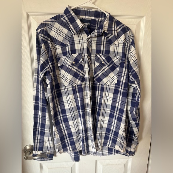 Wrangler Blue and‎ White Plaid Shirt - Picture 1 of 6